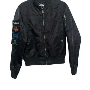 XBOX Mens Black Patches Bethesda Fanfest 2024 Exclusive Bomber Jacket Size XS